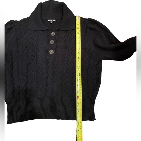 Who What Wear 3D Knit Black Target Pullover w/ 3 Rhinestone Buttons Long Sleeve - Picture 11 of 12